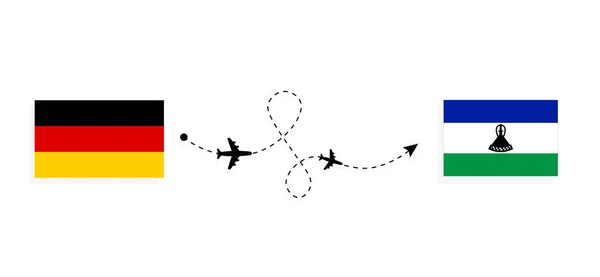 乘坐客机从德国飞往莱索托的航班和旅行 — 图库矢量图片