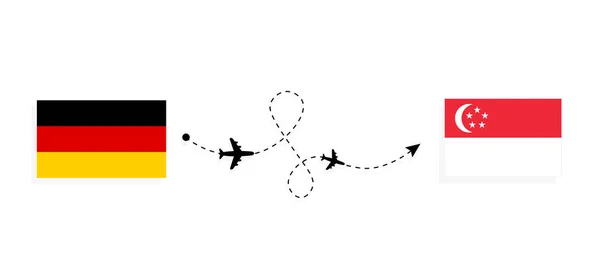 Vlucht Reizen Van Duitsland Naar Singapore Met Het Vliegtuig Reizen — Stockvector