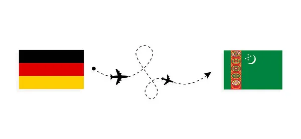 Vuelo Viaje Alemania Turkmenistán Avión Pasajeros Concepto Viaje — Vector de stock