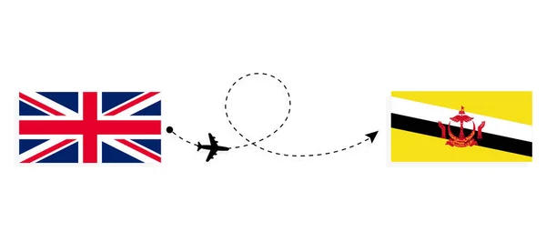 Voo Viagem Reino Unido Grã Bretanha Para Brunei Por Avião —  Vetores de Stock