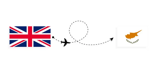 Flug Und Reise Von Großbritannien Nach Zypern Mit Dem Passagierflugzeug — Stockvektor