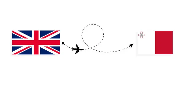 Flug Und Anreise Von Großbritannien Nach Malta Mit Dem Passagierflugzeug — Stockvektor