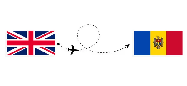 Voo Viagem Reino Unido Grã Bretanha Para Moldávia Por Avião — Vetor de Stock