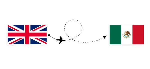 英国からメキシコへの旅客機でのフライトと旅行旅行のコンセプト — ストックベクタ