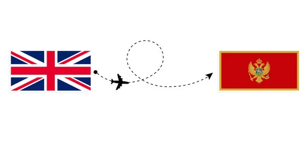 Ngiltere Birleşik Krallığından Karadağ Yolcu Uçağıyla Seyahat Kavramı — Stok Vektör