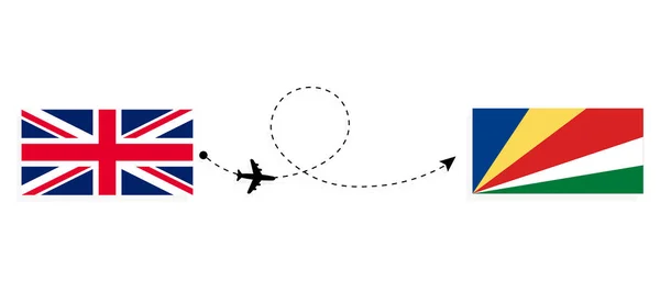 Ngiltere Birleşik Krallığından Seyşeller Yolcu Uçakları Konseptiyle Uçuş Seyahat — Stok Vektör
