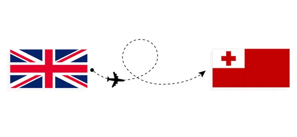 Ngiltere Birleşik Krallığından Tonga Yolcu Uçağıyla Seyahat Konsepti — Stok Vektör