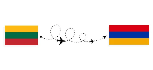 Vuelo Viaje Lituania Armenia Avión Pasajeros Concepto Viaje — Vector de stock
