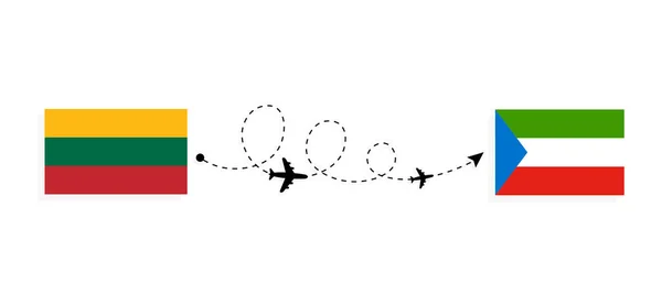 Flight Travel Lithuania Equatorial Guinea Passenger Airplane Travel Concept — Vector de stock