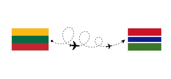 Vuelo Viaje Lituania Gambia Avión Pasajeros Concepto Viaje — Vector de stock