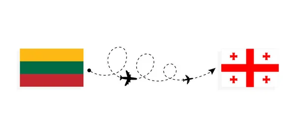 Flight Travel Lithuania Georgia Passenger Airplane Travel Concept — Vector de stock