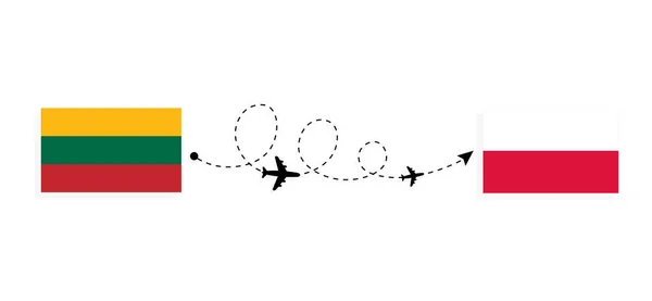 Flight Travel Lithuania Poland Passenger Airplane Travel Concept — Vector de stock