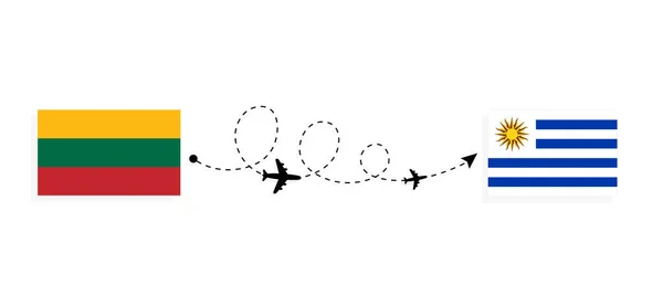 Flight Travel Lithuania Uruguay Passenger Airplane Travel Concept — Stock Vector