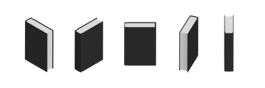 Set of closed black books in different positions for bookstore