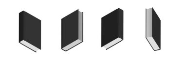 Set of closed black books in different positions for bookstore