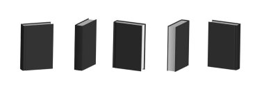 Set of closed black books in different positions for bookstore
