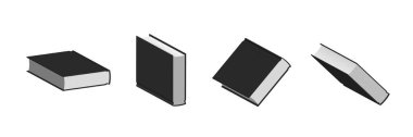 Set of closed black books in different positions for bookstore