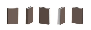 Set of closed brown books in different positions for bookstore