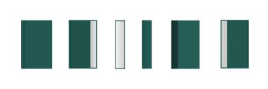 Set of closed dark green books in different positions for bookstore