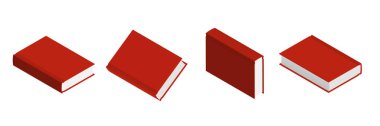 Set of closed red books in different positions for bookstore