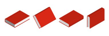 Set of closed red books in different positions for bookstore