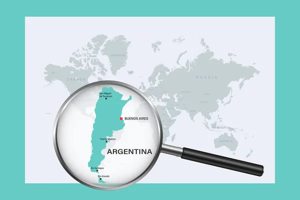 Map Argentina Political World Map Magnifying Glass — Stockvektor