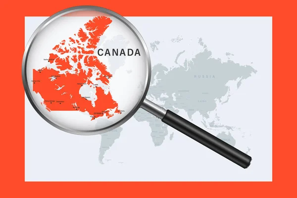 Map Canada Political World Map Magnifying Glass —  Vetores de Stock