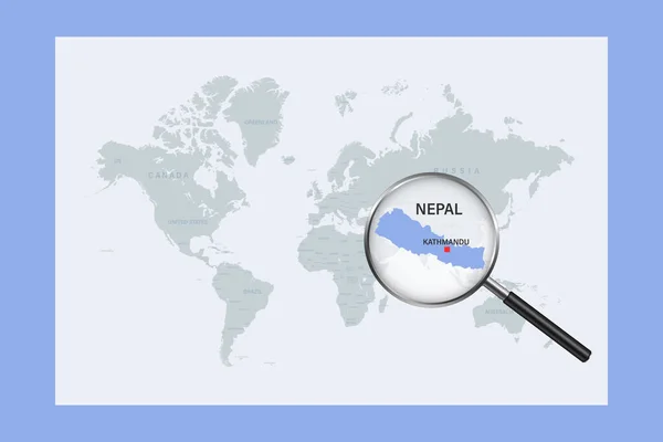 Map Nepal Political World Map Magnifying Glass — стоковый вектор