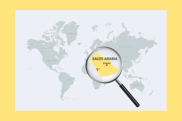 Map Saudi Arabia Political World Map Magnifying Glass — стоковый вектор