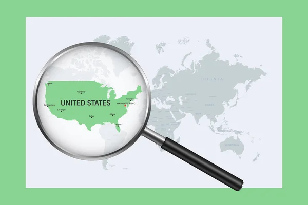 Map United States America Political World Map Magnifying Glass — Vetor de Stock