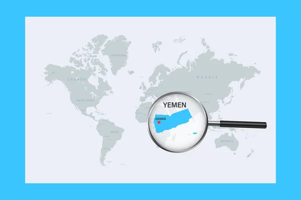 Map Yemen Political World Map Magnifying Glass — Stock vektor