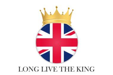 Büyük Britanya Birleşik Krallığı bayrağı ve altın tacı çok yaşa Kral!