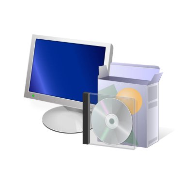 Dosya simgesi açılıyor Küçük disk bilgisayar ve karton kutu