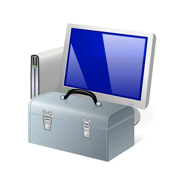 Icona Impostazioni Personal Computer Con Monitor Icona Toolbox — Vettoriale Stock