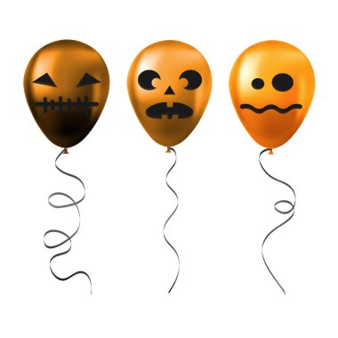 Korkunç ve komik yüzlü Cadılar Bayramı turuncu balonları.