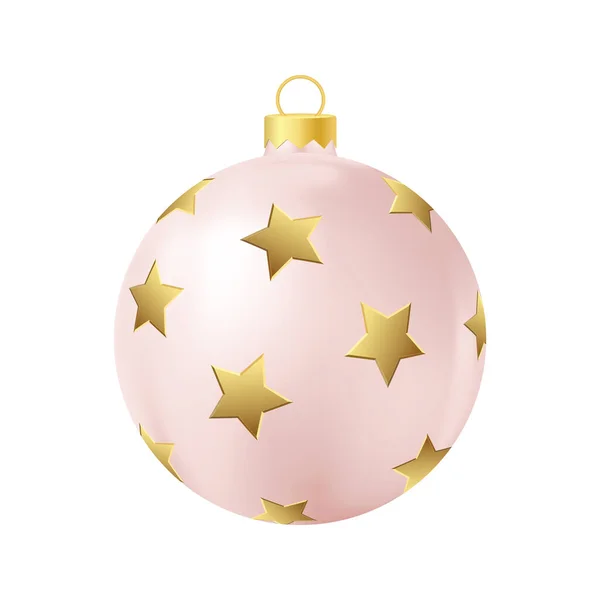 带金色星星的米色圣诞树玩具现实色彩图解 — 图库矢量图片