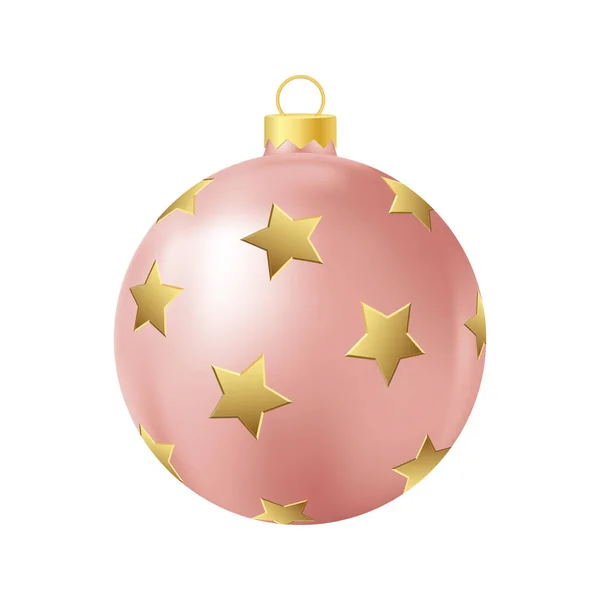 Μπεζ Χριστουγεννιάτικο Παιχνίδι Δέντρο Χρυσά Αστέρια Ρεαλιστική Απεικόνιση Χρώμα — Διανυσματικό Αρχείο