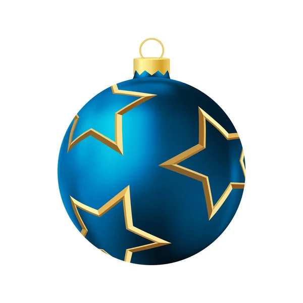Brinquedo Árvore Natal Azul Com Estrelas Douradas Ilustração Cor Realista — Vetor de Stock
