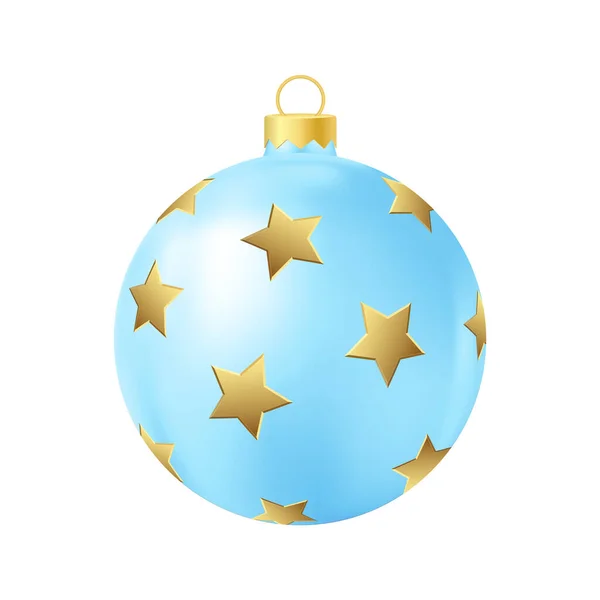 Jouet Sapin Noël Bleu Avec Étoiles Dorées Illustration Réaliste Couleur — Image vectorielle