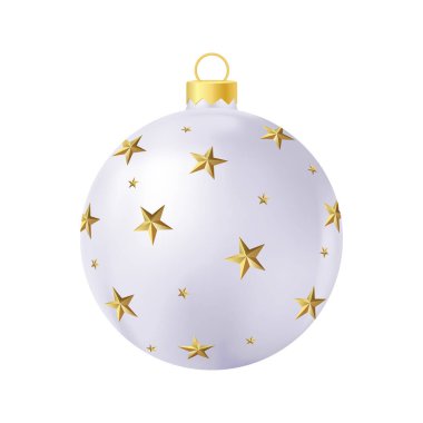 Altın yıldızlı gri Noel ağacı oyuncağı gerçekçi renk çizimi