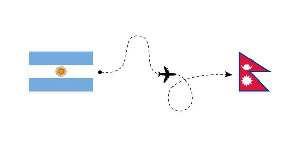 Flight Travel Argentina Nepal Passenger Airplane Travel Concept — стоковий вектор