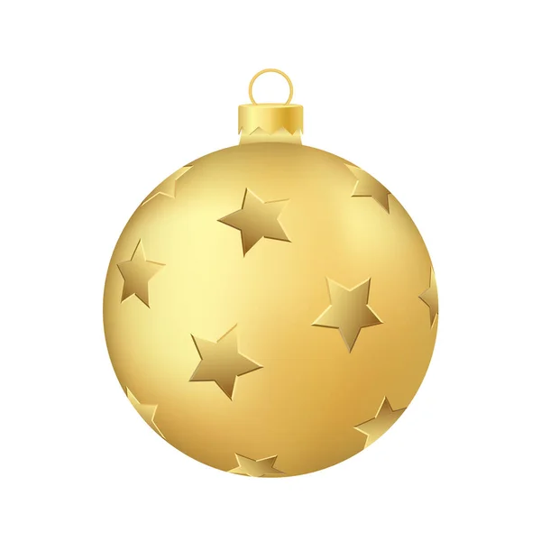 Gouden Kerstboom Speelgoed Bal Volumetrische Realistische Kleur Illustratie — Stockvector