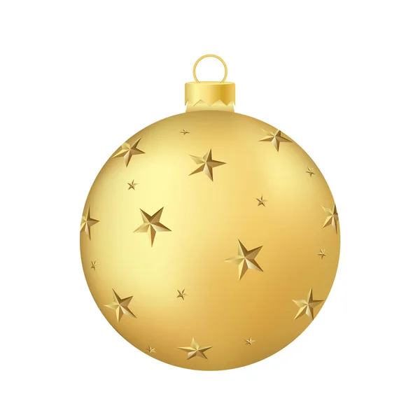 Oro Albero Natale Giocattolo Palla Volumetrico Realistico Illustrazione Colori — Vettoriale Stock