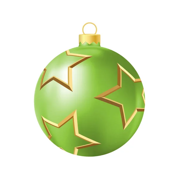 Groene Kerstboom Speelgoed Met Gouden Sterren Realistische Kleur Illustratie — Stockvector
