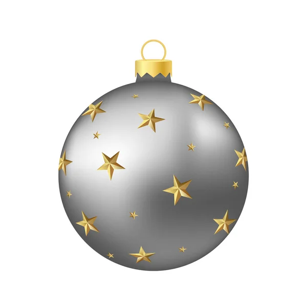 Grey Silver Christmas Tree Toy Ball Ογκομετρική Και Ρεαλιστική Έγχρωμη — Διανυσματικό Αρχείο