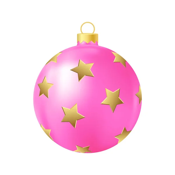 Rosa Weihnachtsbaum Spielzeug Mit Goldenen Sternen Realistische Farbabbildung — Stockvektor