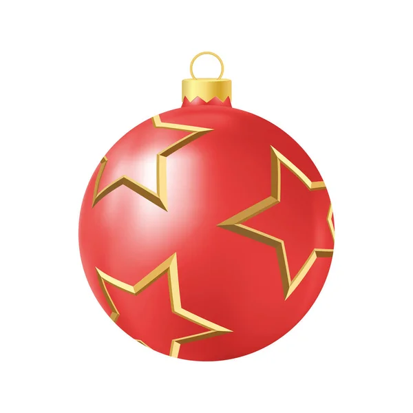 黄金の星と赤いクリスマスツリーのおもちゃ現実的な色のイラスト — ストックベクタ
