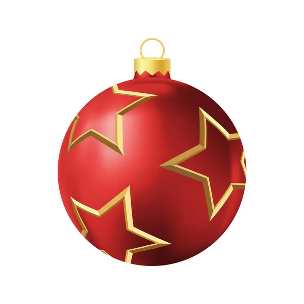 黄金の星と赤いクリスマスツリーのおもちゃ現実的な色のイラスト — ストックベクタ