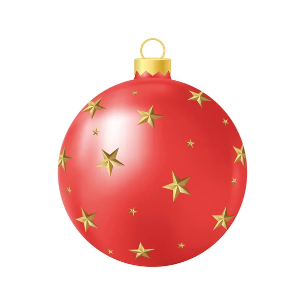 Κόκκινο Χριστουγεννιάτικο Παιχνίδι Δέντρο Χρυσά Αστέρια Ρεαλιστική Απεικόνιση Χρώμα — Διανυσματικό Αρχείο