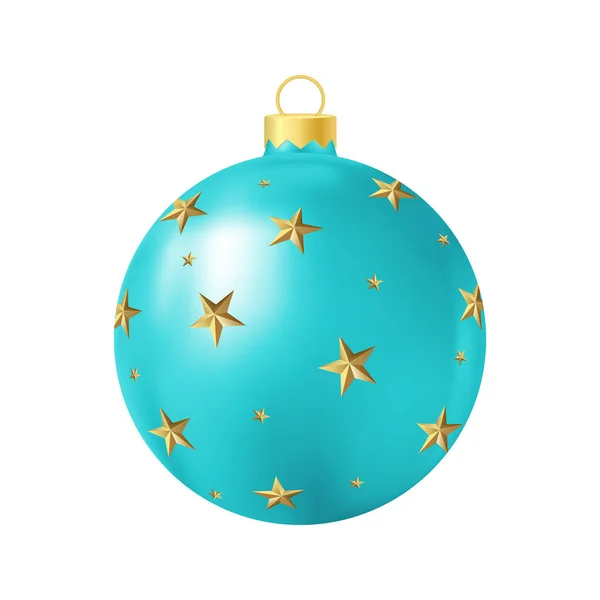 Türkis Weihnachtsbaum Spielzeug Mit Goldenen Sternen Realistische Farbabbildung — Stockvektor